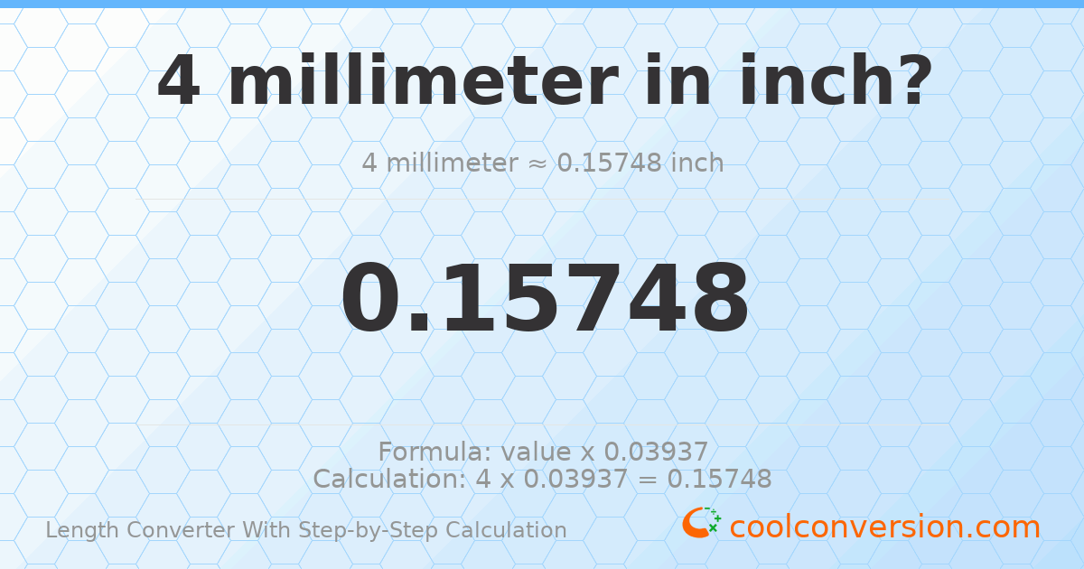 4 millimeters = 0.15748 inches
