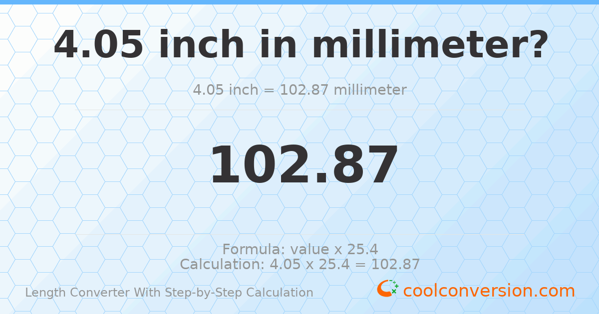 4.05 inches = 102.87 millimeters