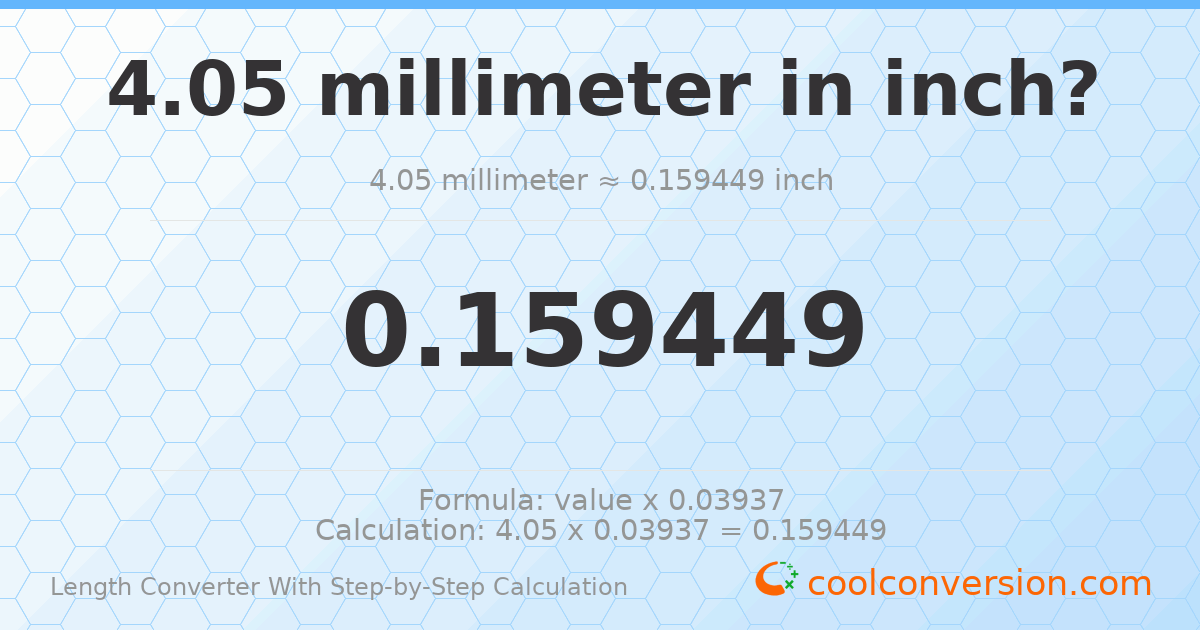 4.05 millimeters = 0.159449 inches