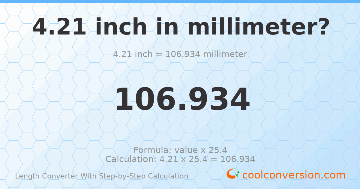 4.21 inches = 106.934 millimeters