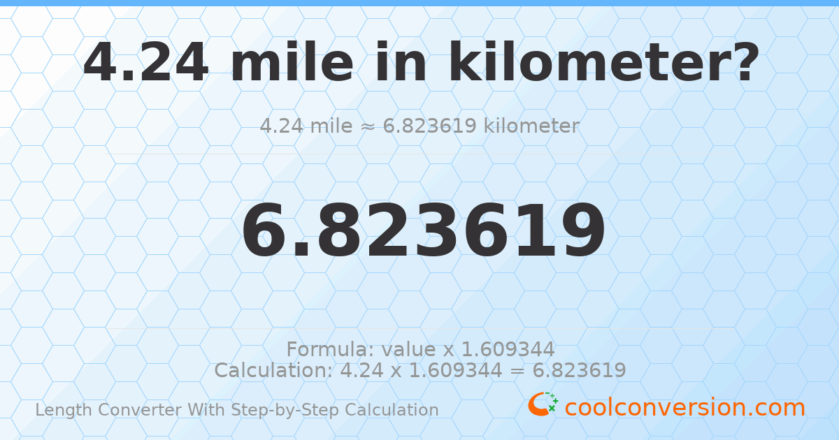 4.24 miles = 6.82362 kilometers