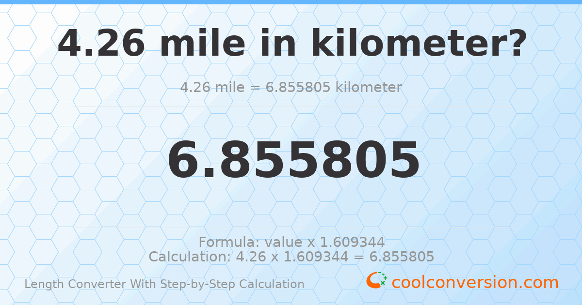 4.26 miles = 6.85581 kilometers