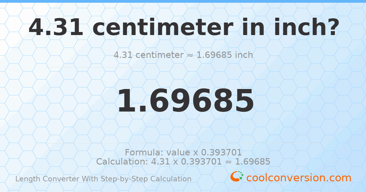 4.31 centimeters = 1.69685 inches