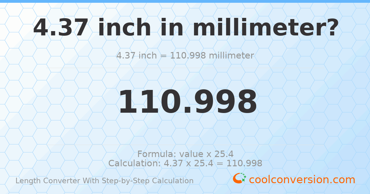 4.37 inches = 110.998 millimeters