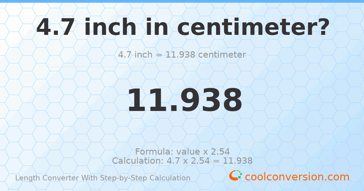 4.7 inches = 11.938 centimeters