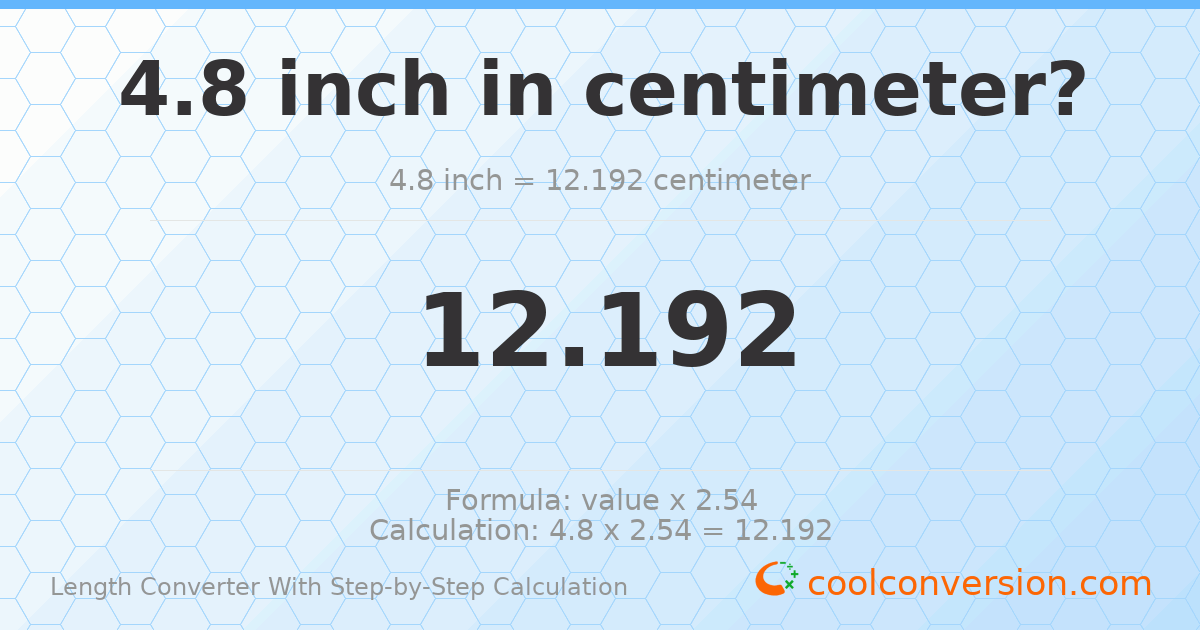 4.8 inches = 12.192 centimeters