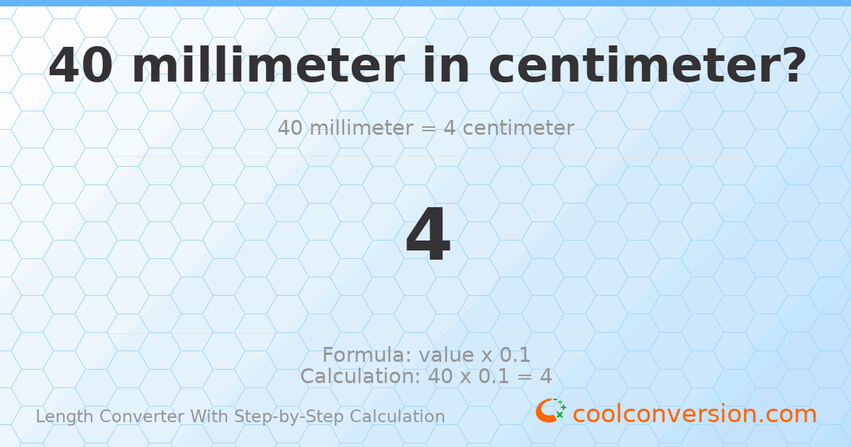 40 millimeters = 4 centimeters