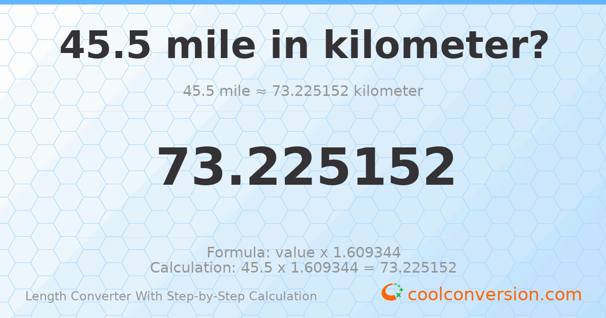 45.5 miles = 73.2252 kilometers