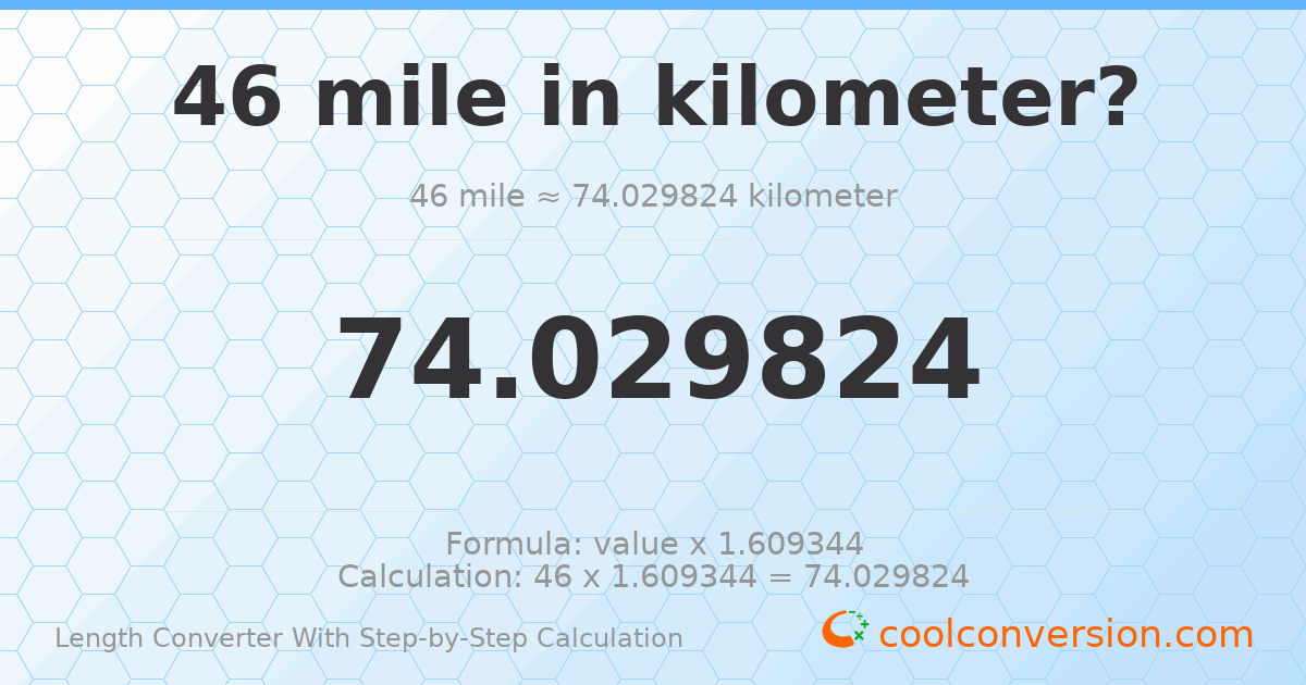 46 miles = 74.0298 kilometers