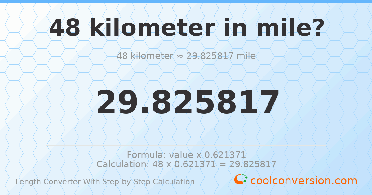 48 kilometers = 29.8258 miles
