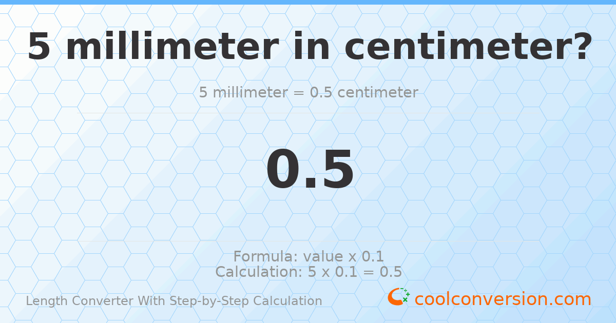 5 millimeters = 0.5 centimeters