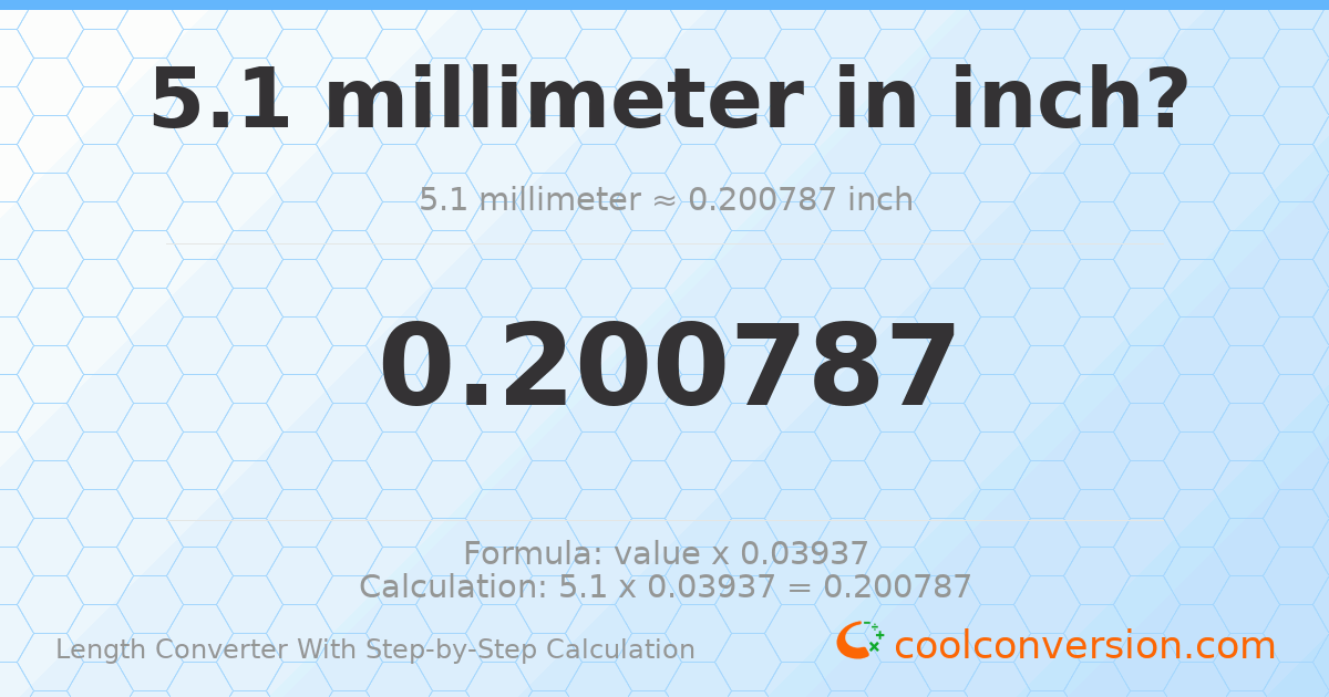 5.1 millimeters = 0.200787 inches