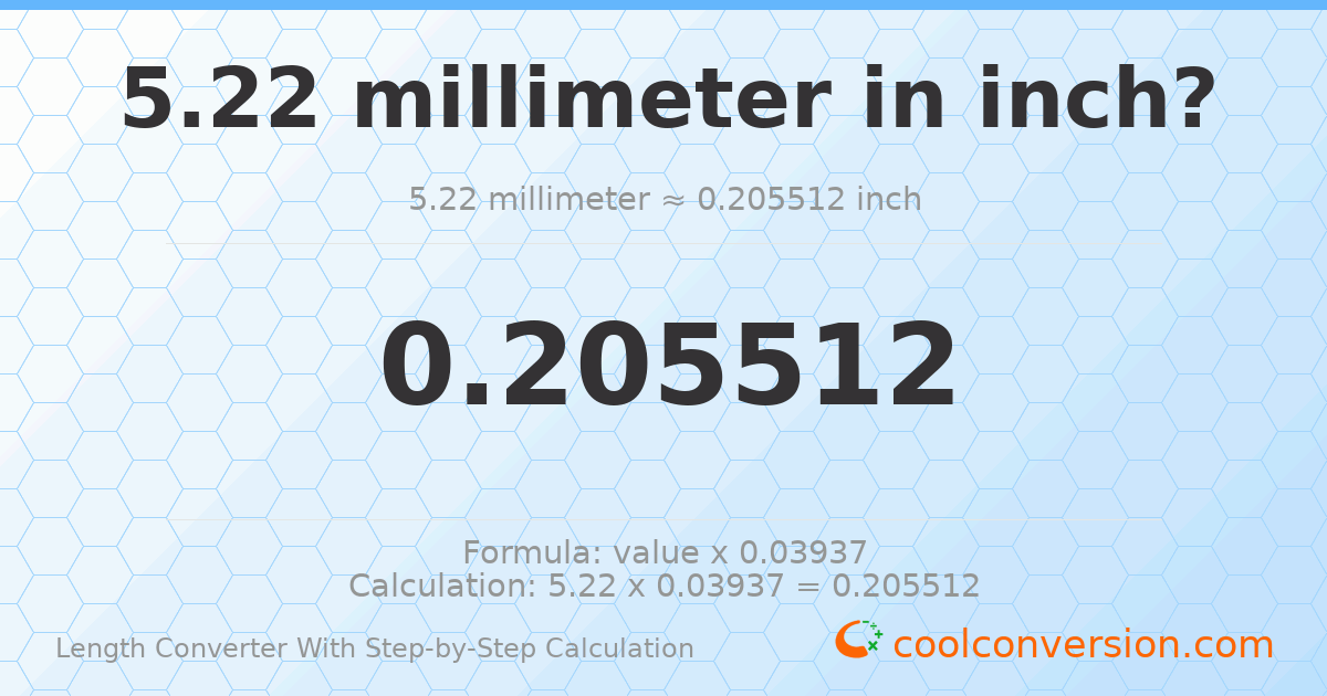 5.22 millimeters = 0.205512 inches