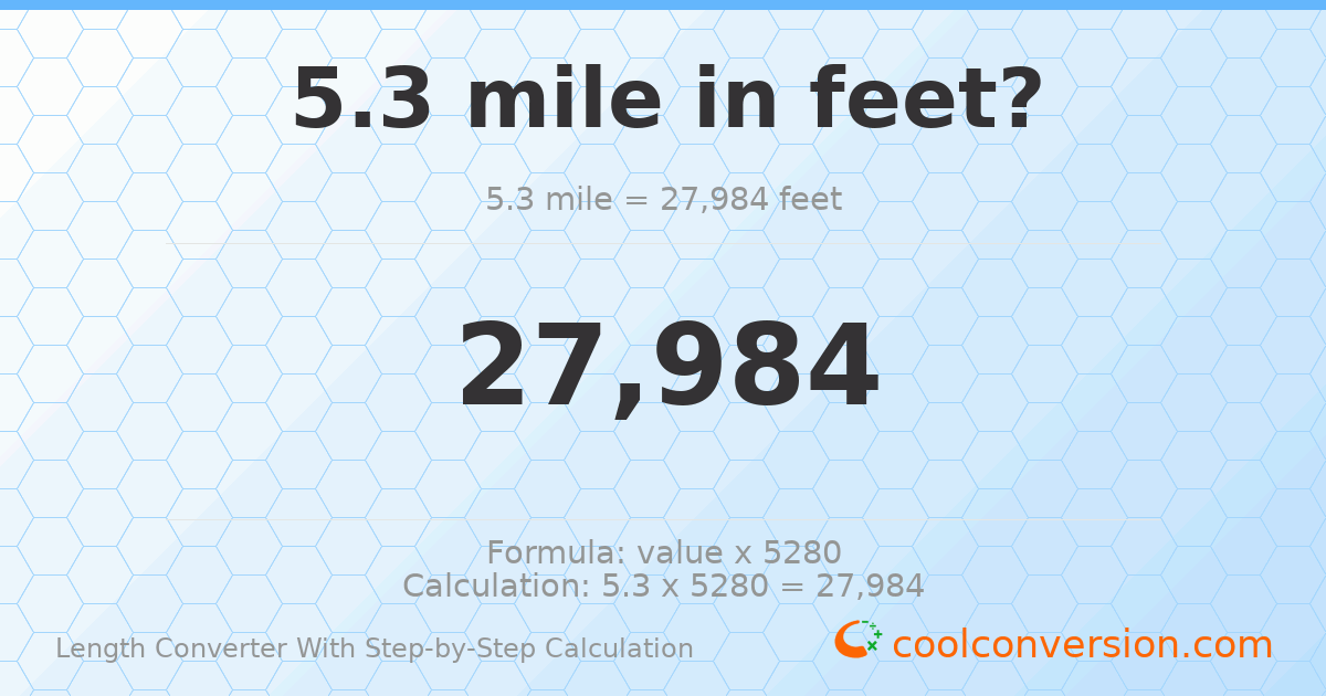 5.3 miles = 27984 feet