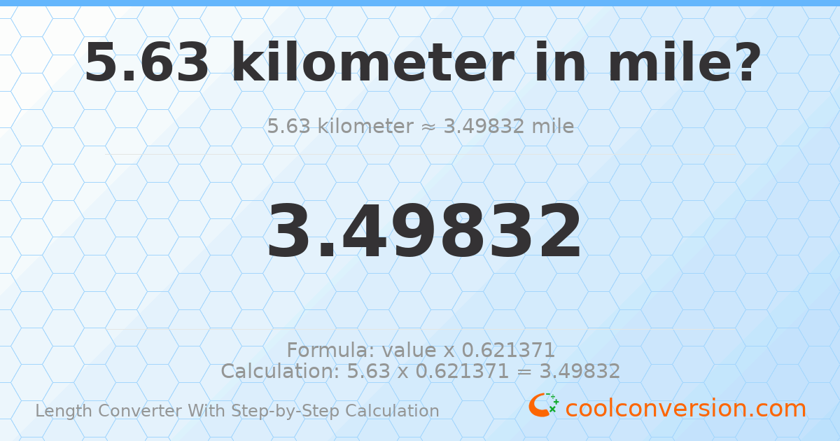 5.63 kilometers = 3.49832 miles