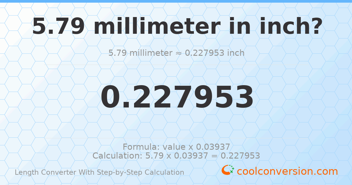 5.79 millimeters = 0.227953 inches
