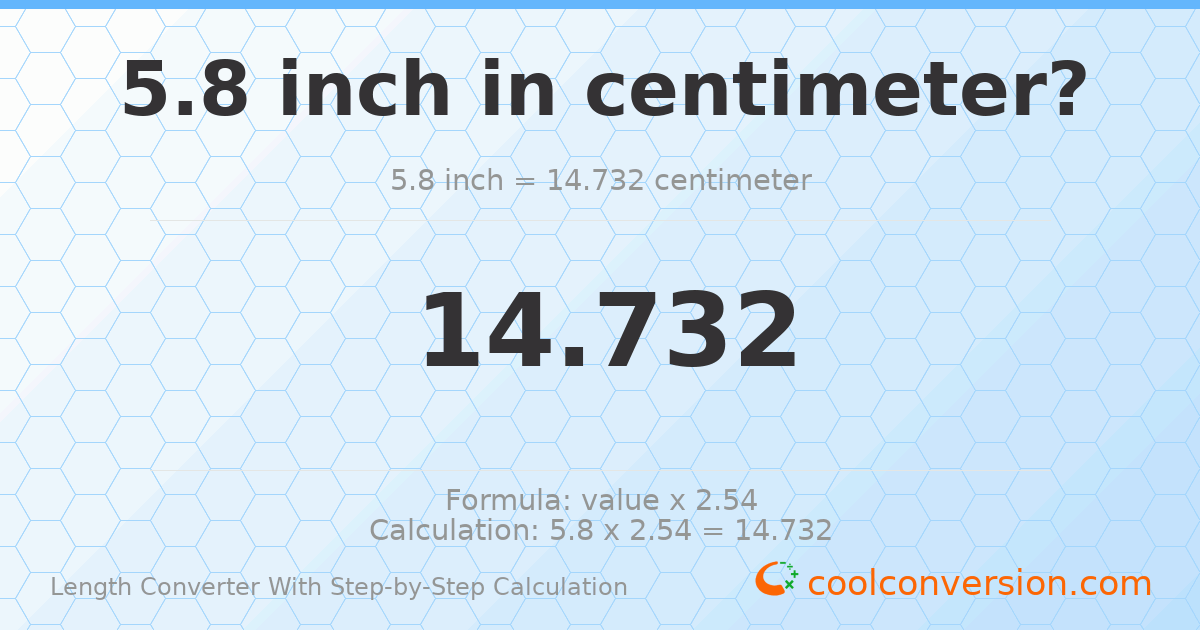 5.8 inches = 14.732 centimeters