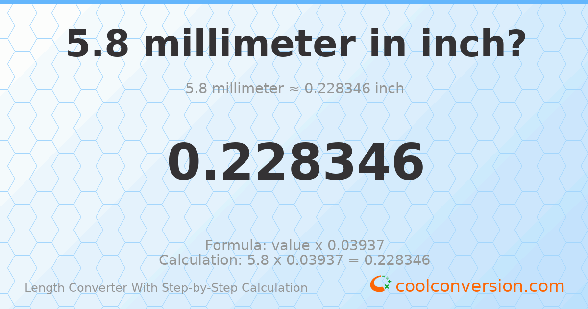 5.8 millimeters = 0.228346 inches