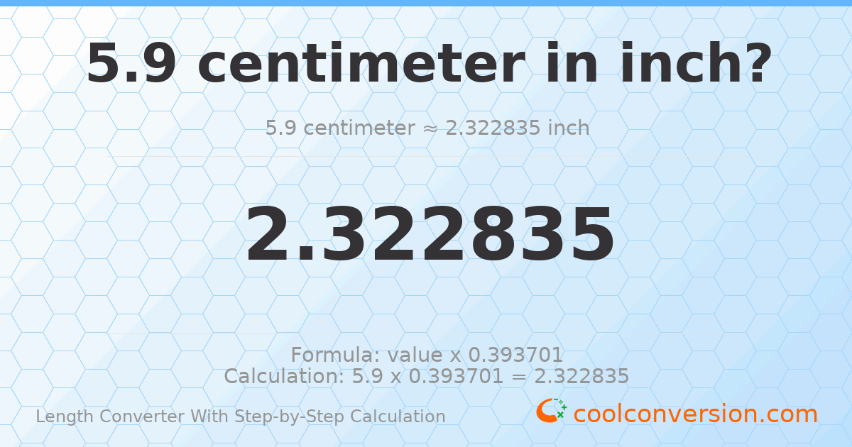 5.9 centimeters = 2.32283 inches