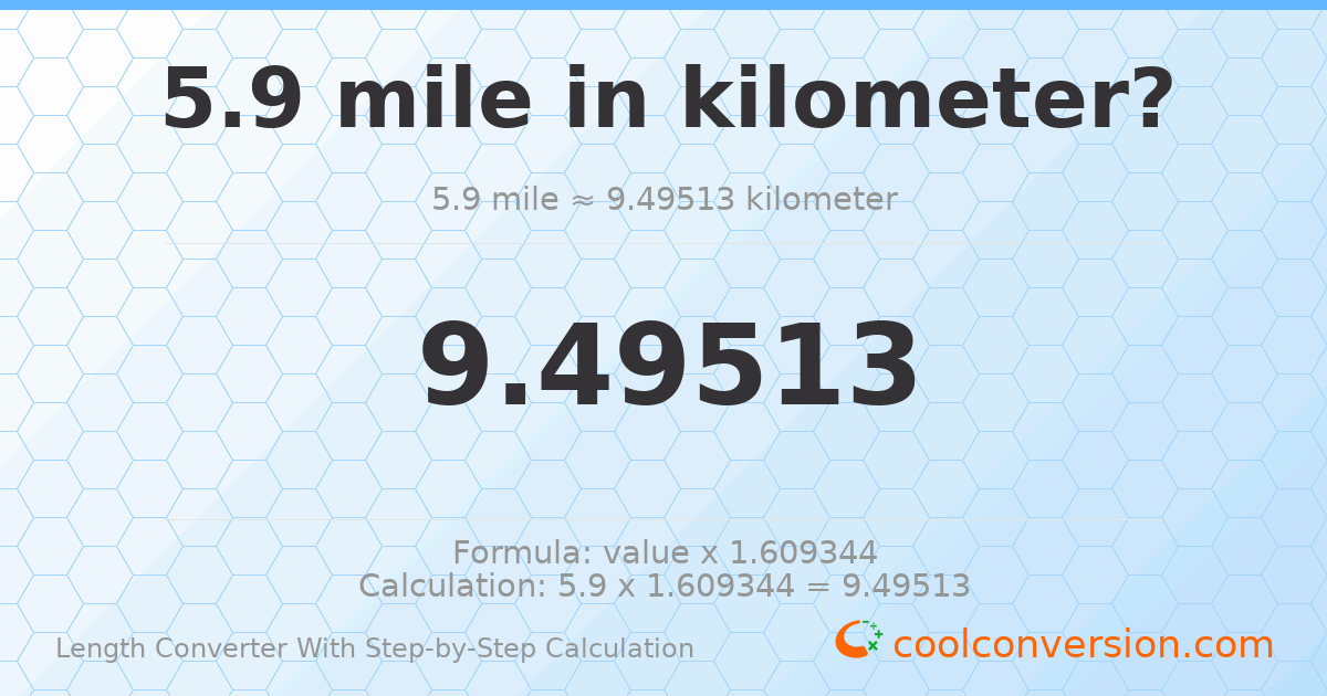 5.9 miles = 9.49513 kilometers