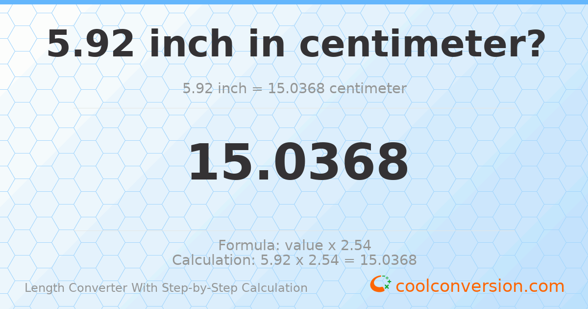 5.92 inches = 15.0368 centimeters