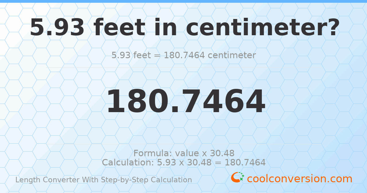 5.93 feet = 180.746 centimeters