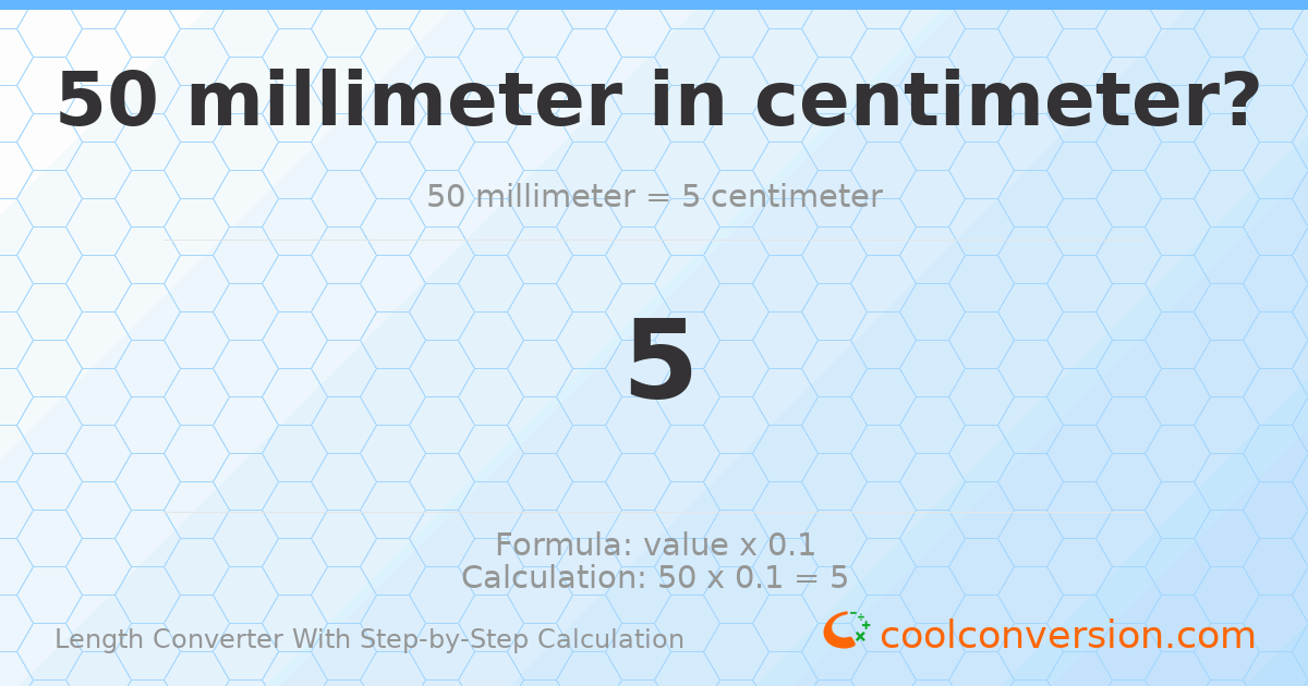 50 millimeters = 5 centimeters