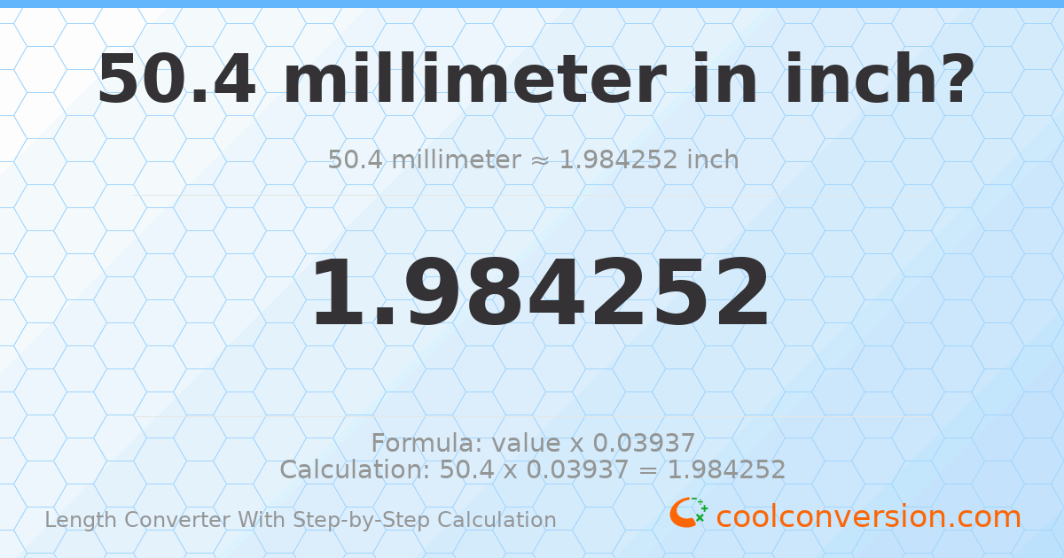 50.4 millimeters = 1.98425 inches