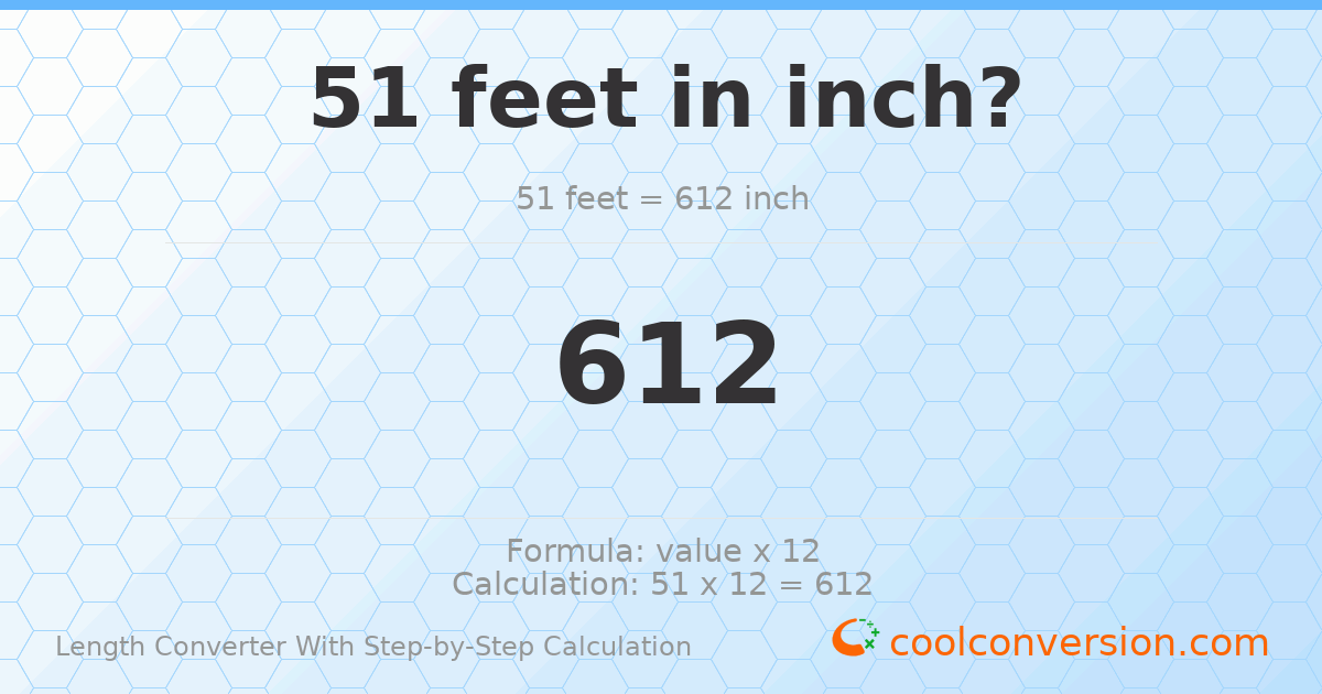 51 feet = 612 inches