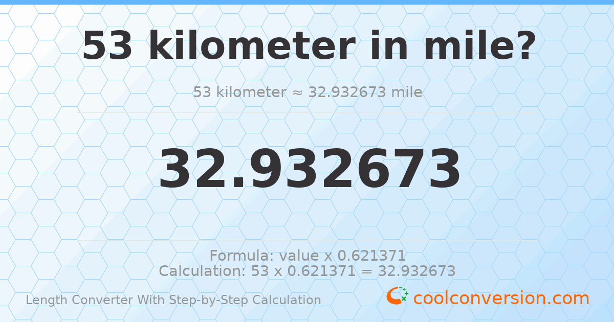 53 kilometers = 32.9327 miles