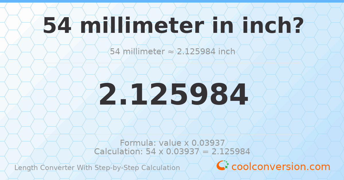 54 millimeters = 2.12598 inches