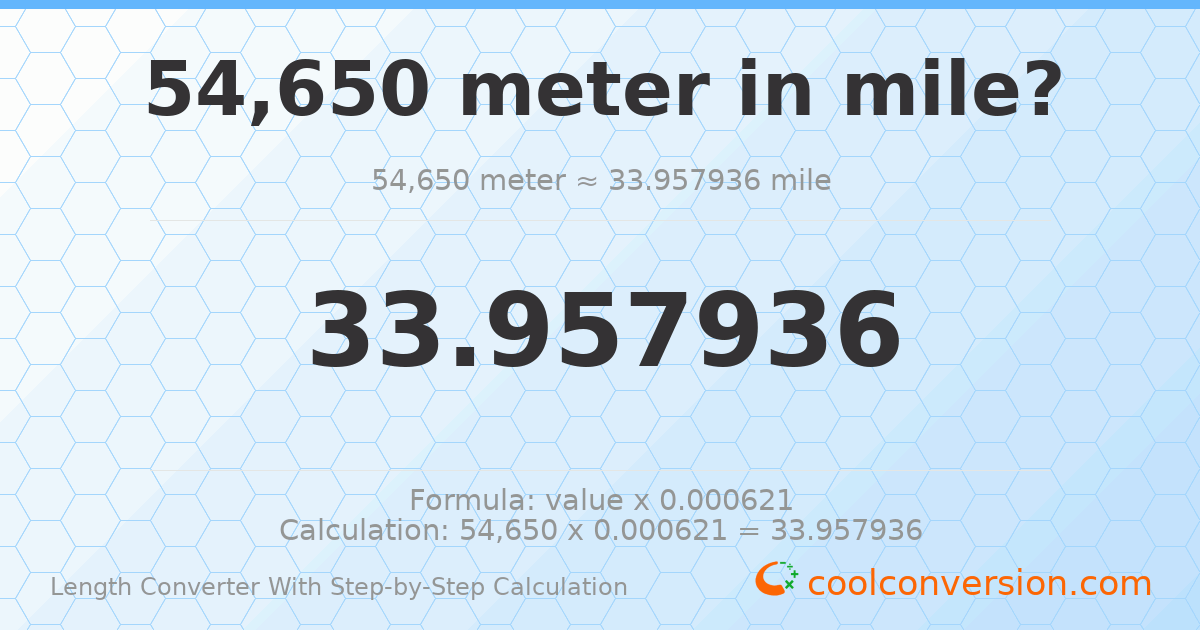 54650 meters = 33.9579 miles