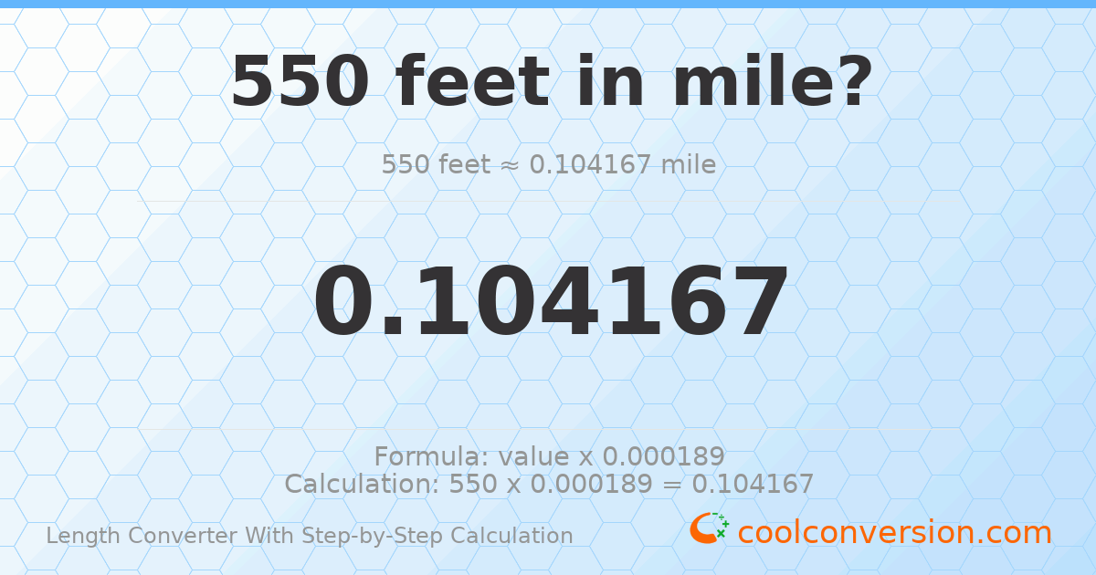 550 feet = 0.104167 miles