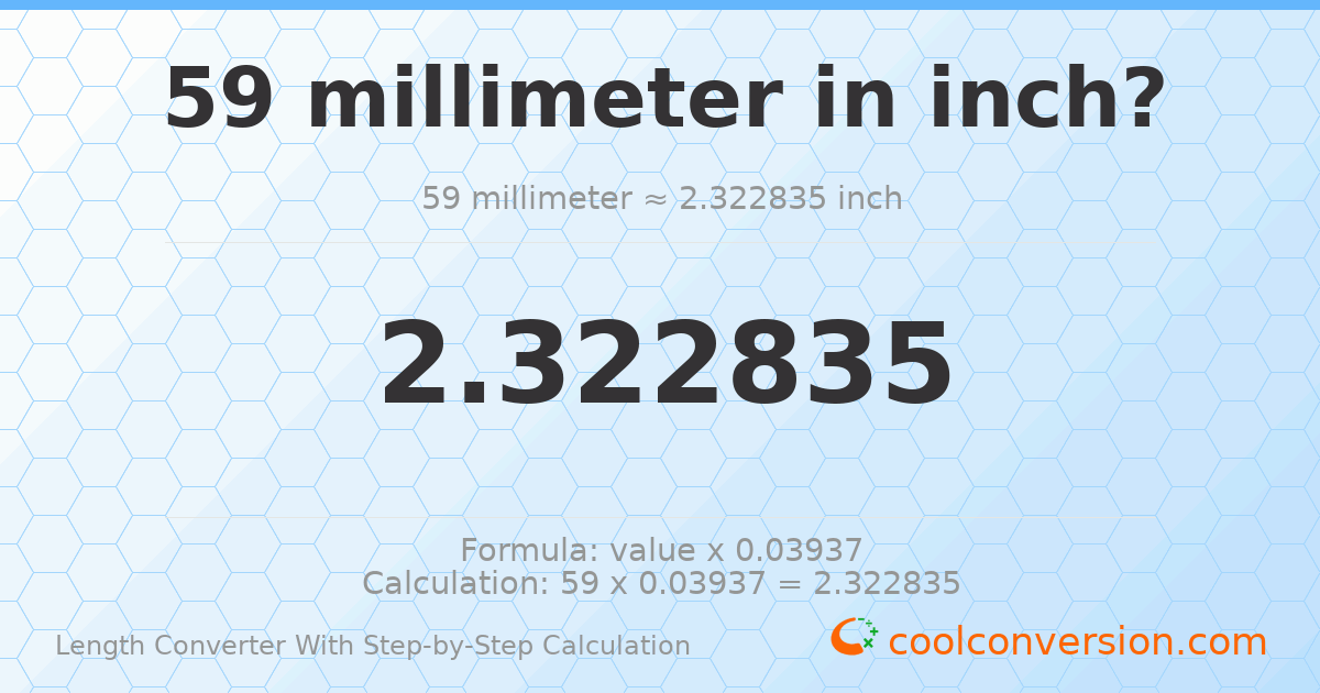 59 millimeters = 2.32283 inches