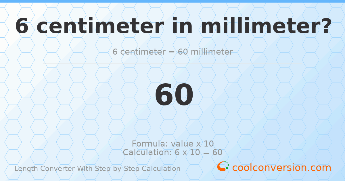 6 centimeters = 60 millimeters