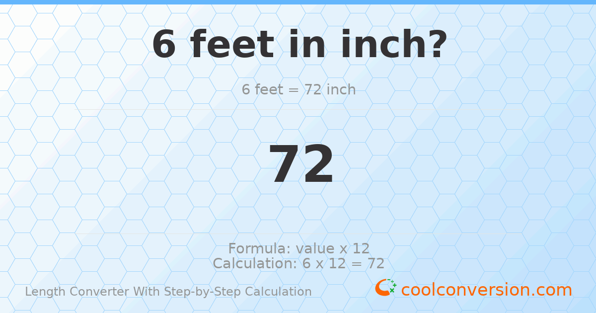 6 feet = 72 inches