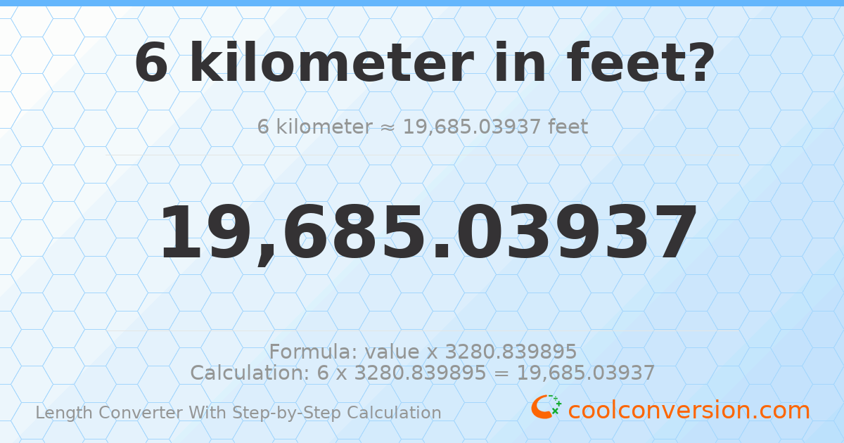6 kilometers = 19685 feet
