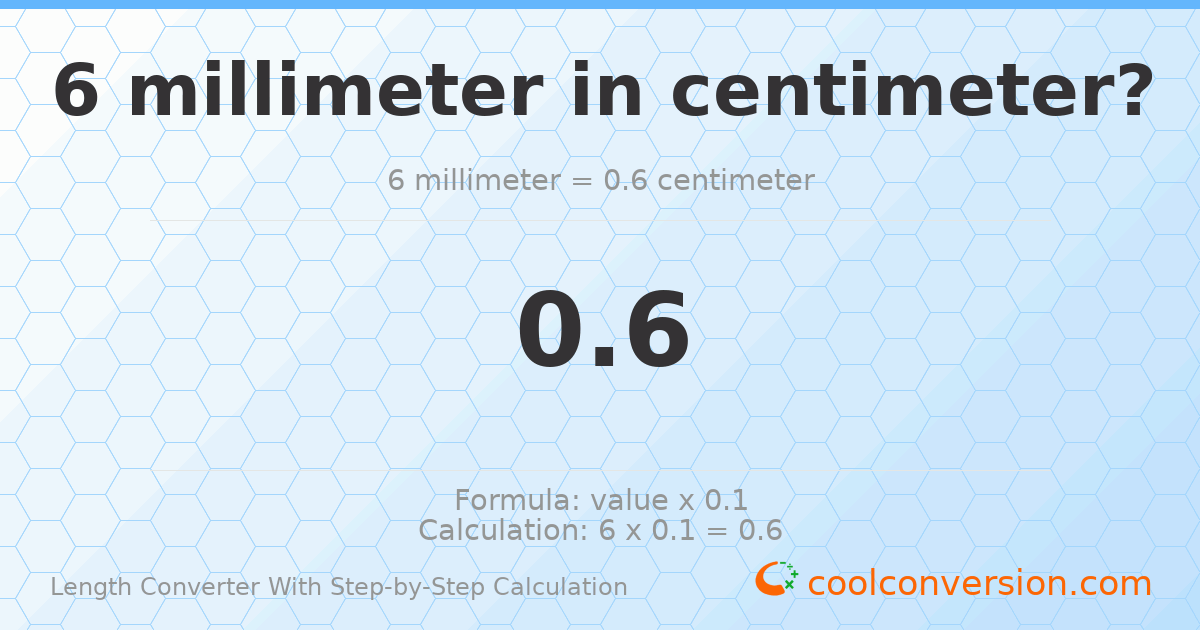 6 millimeters = 0.6 centimeters