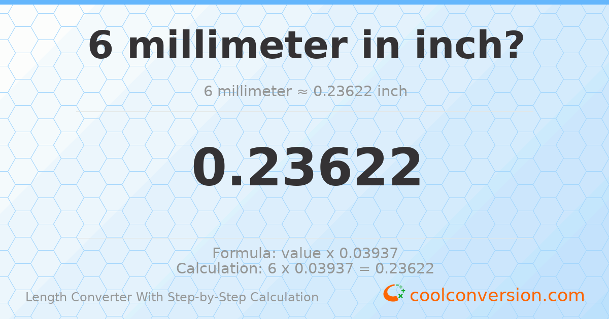 6 millimeters = 0.23622 inches