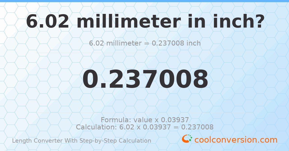 6.02 millimeters = 0.237008 inches