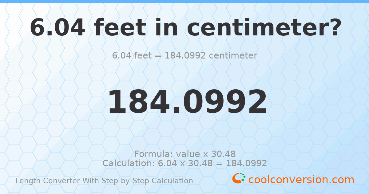 6.04 feet = 184.099 centimeters