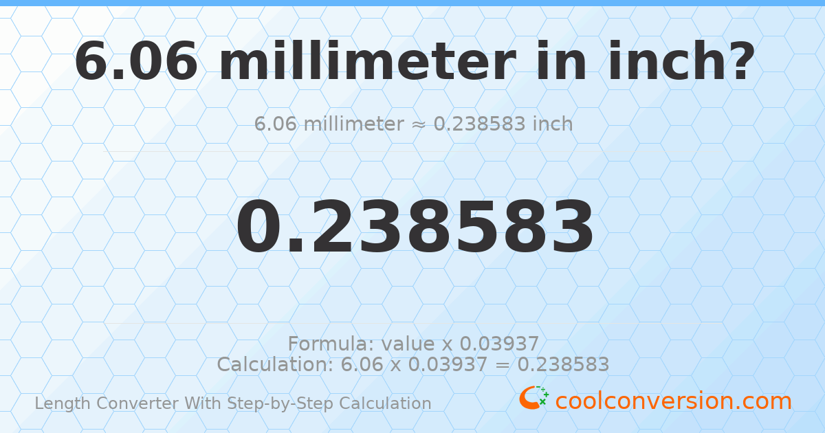 6.06 millimeters = 0.238583 inches