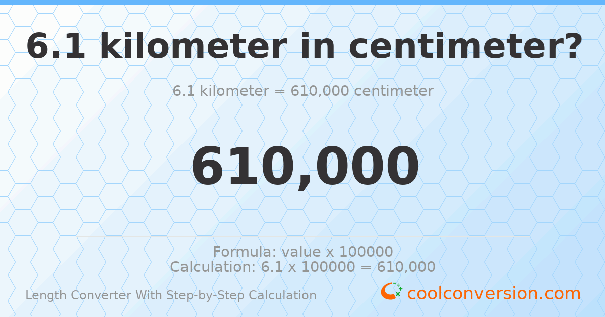6.1 kilometers = 610000 centimeters