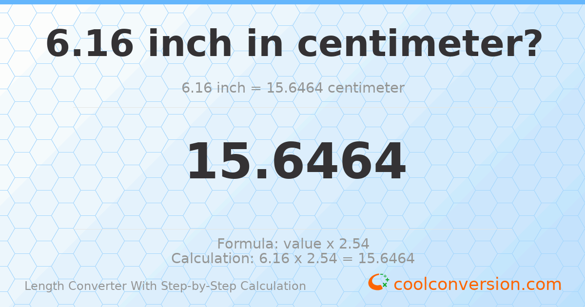 6.16 inches = 15.6464 centimeters