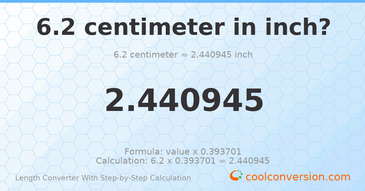 6.2 centimeters = 2.44094 inches