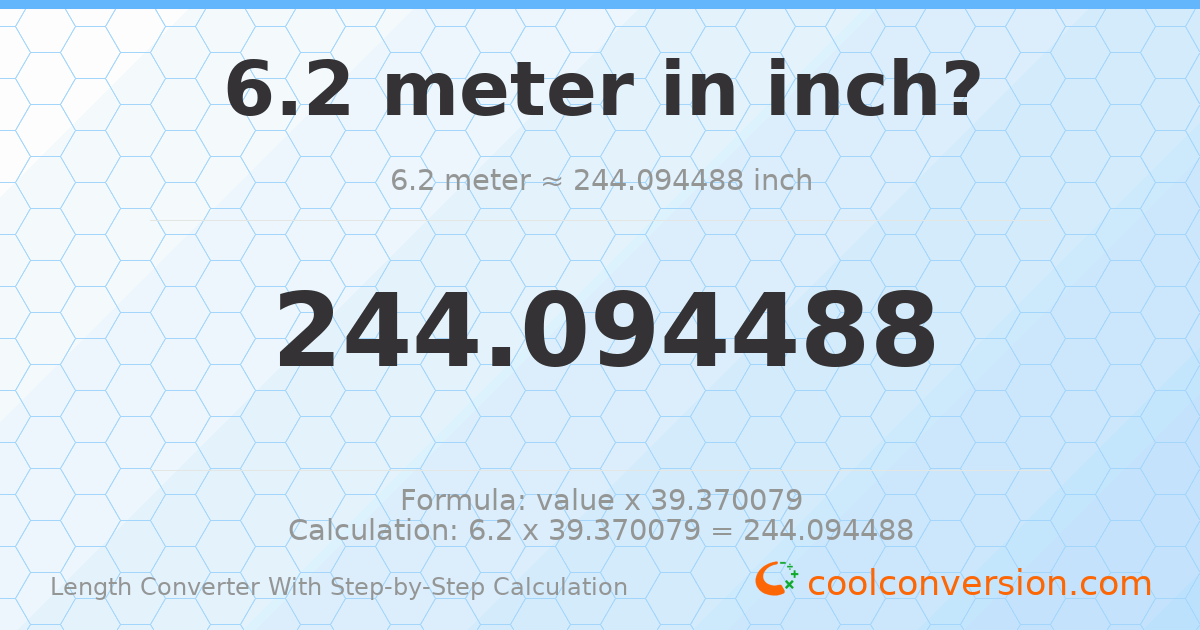 6.2 meters = 244.094 inches