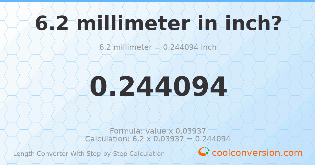 6.2 millimeters = 0.244094 inches