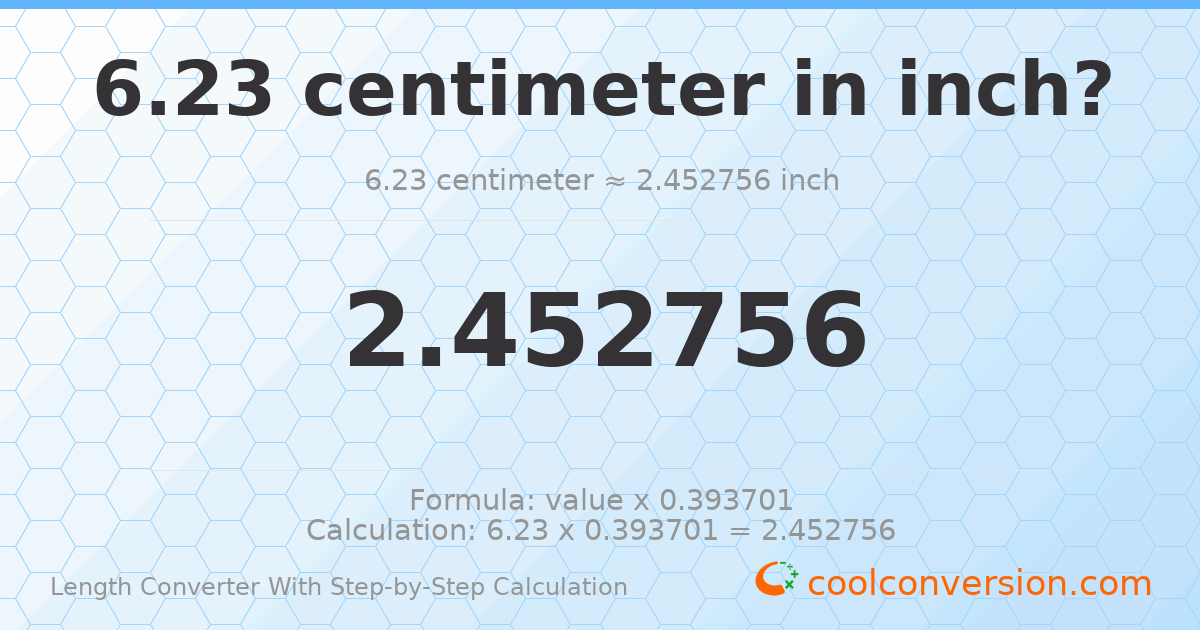 6.23 centimeters = 2.45276 inches