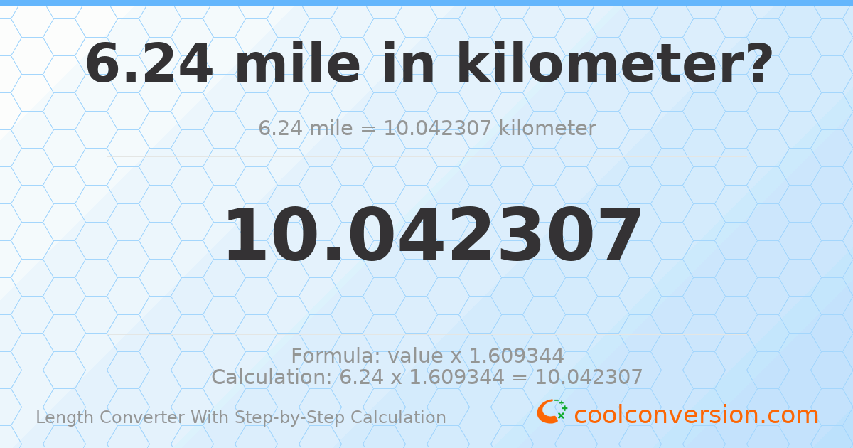 6.24 miles = 10.0423 kilometers