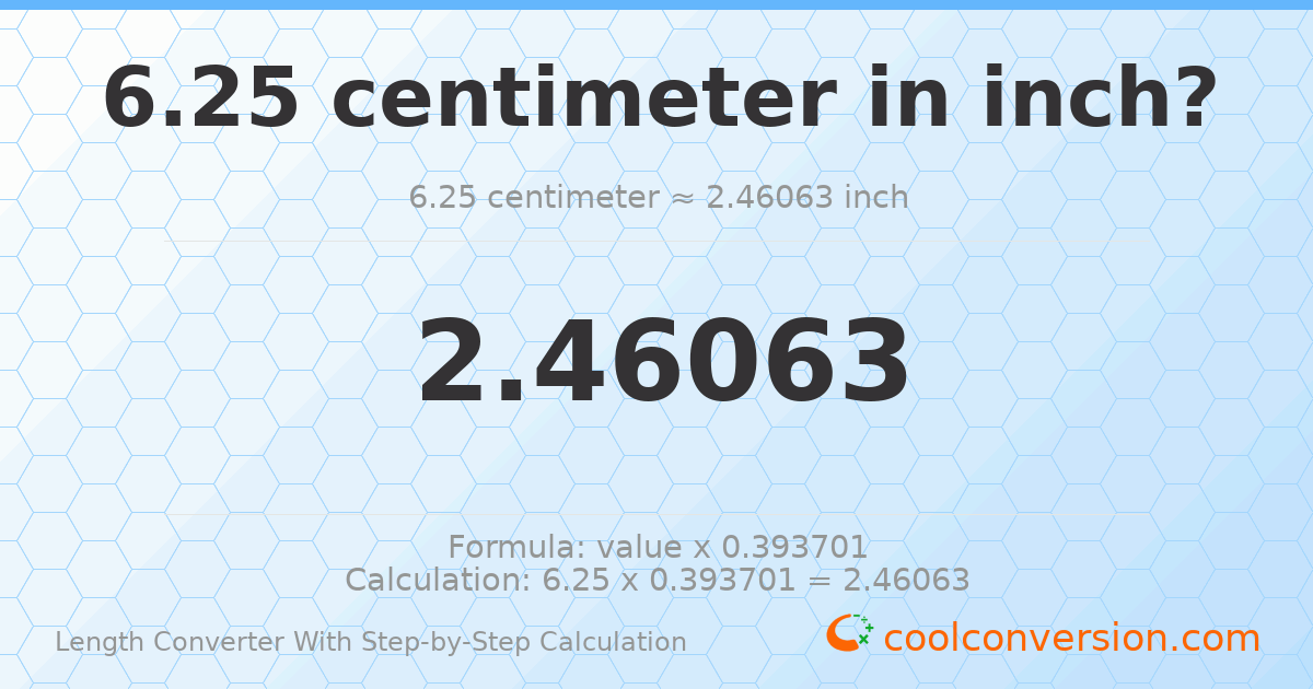 6.25 centimeters = 2.46063 inches